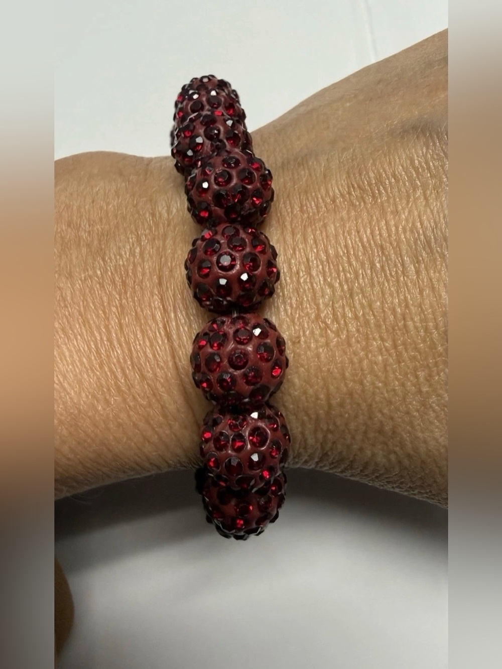 Burgundy Crystal Disco Ball Stretch Bracelet Bead Shimmer 3”